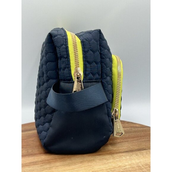 Aimee Kestenberg Cosmetic Bag Tote Quilted Puffer Navy Blue Zip Belt Handle - Picture 5 of 13